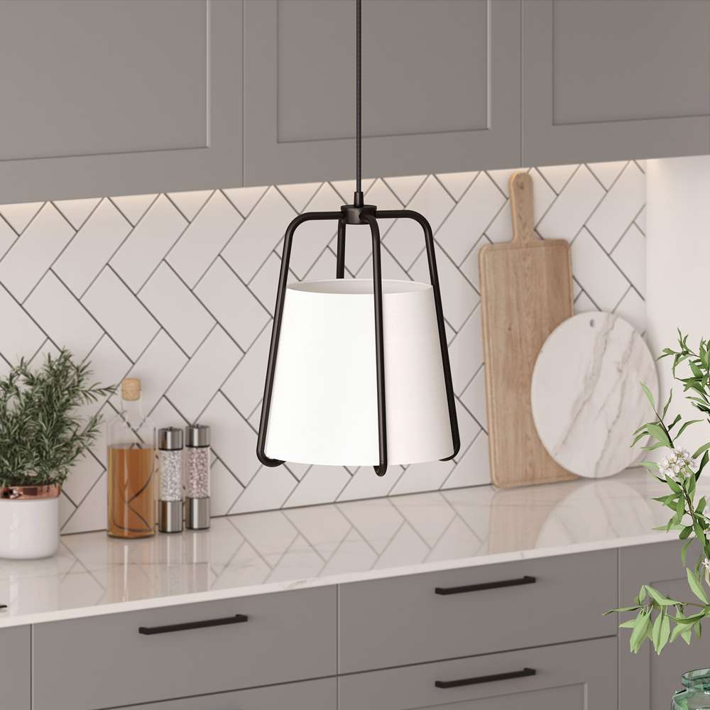 Hudson & Canal - Marduk 11in Wide Pendant with Fabric Shade in Blackened Bronze/White - PD0351 veiw 2