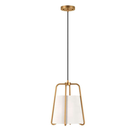 Hudson & Canal - Marduk 11in Wide Pendant with Fabric Shade in Brass/White - PD0072 veiw 1