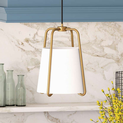 Hudson & Canal - Marduk 11in Wide Pendant with Fabric Shade in Brass/White - PD0072 veiw 2