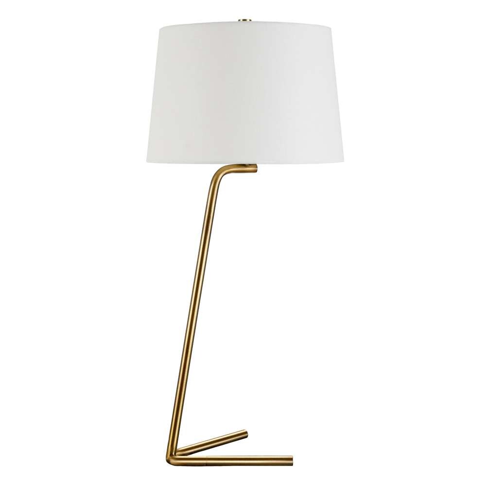 Hudson & Canal - Markos 28.5in Tall Tilted Table Lamp with Fabric Shade in Brushed Brass/White - TL0890 veiw 1