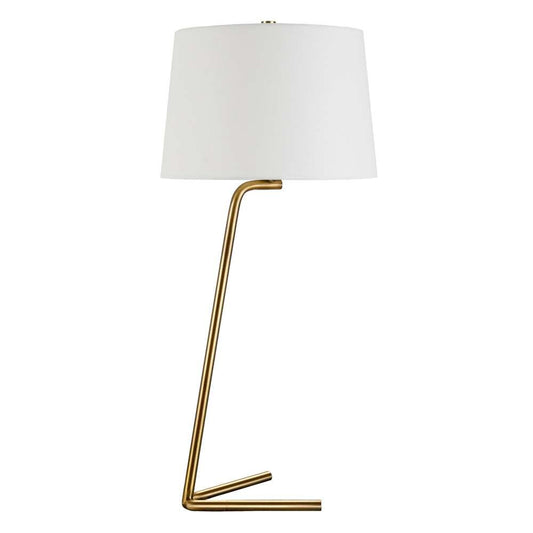 Hudson & Canal - Markos 28.5in Tall Tilted Table Lamp with Fabric Shade in Brushed Brass/White - TL0890 veiw 1