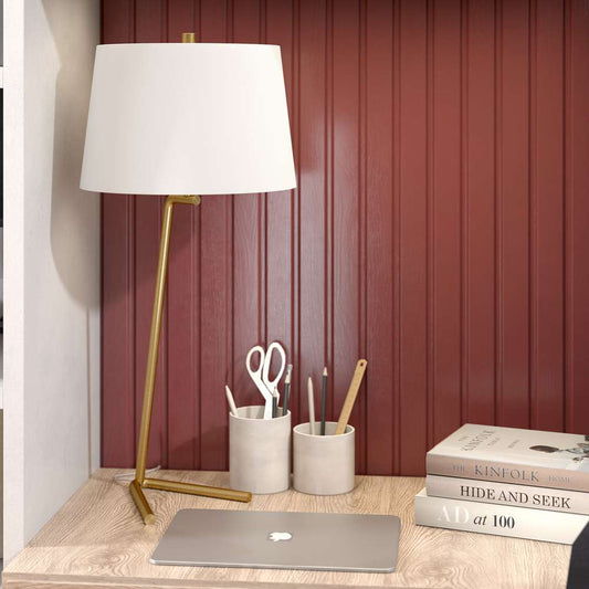 Hudson & Canal - Markos 28.5in Tall Tilted Table Lamp with Fabric Shade in Brushed Brass/White - TL0890 veiw 2