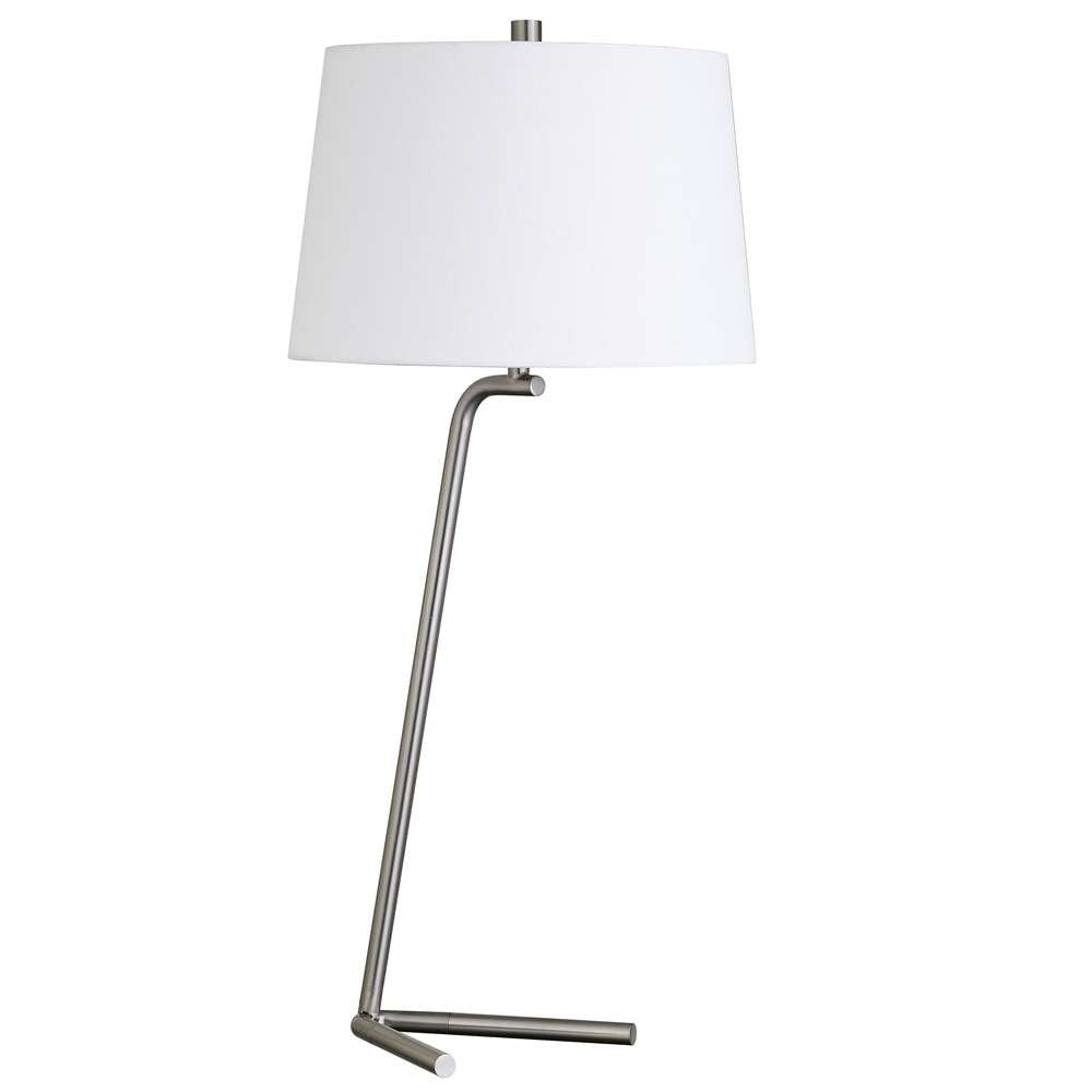 Hudson & Canal - Markos 28.5in Tall Tilted Table Lamp with Fabric Shade in Brushed Nickel/White - TL0891 veiw 1