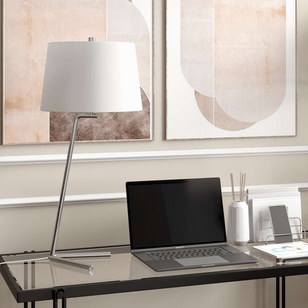 Hudson & Canal - Markos 28.5in Tall Tilted Table Lamp with Fabric Shade in Brushed Nickel/White - TL0891 veiw 2