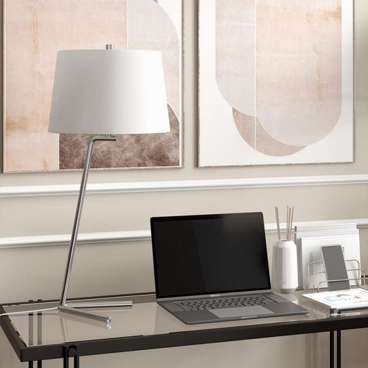 Hudson & Canal - Markos 28.5in Tall Tilted Table Lamp with Fabric Shade in Brushed Nickel/White - TL0891 veiw 2