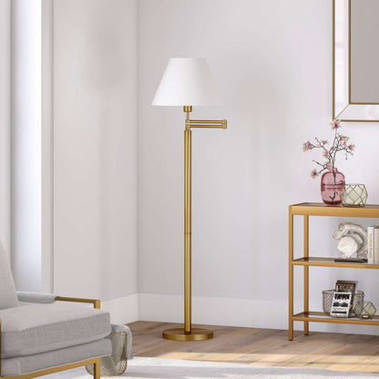 Hudson & Canal - Moby Swing Arm Floor Lamp with Fabric Empire Shade in Brass/White - FL0363 veiw 2