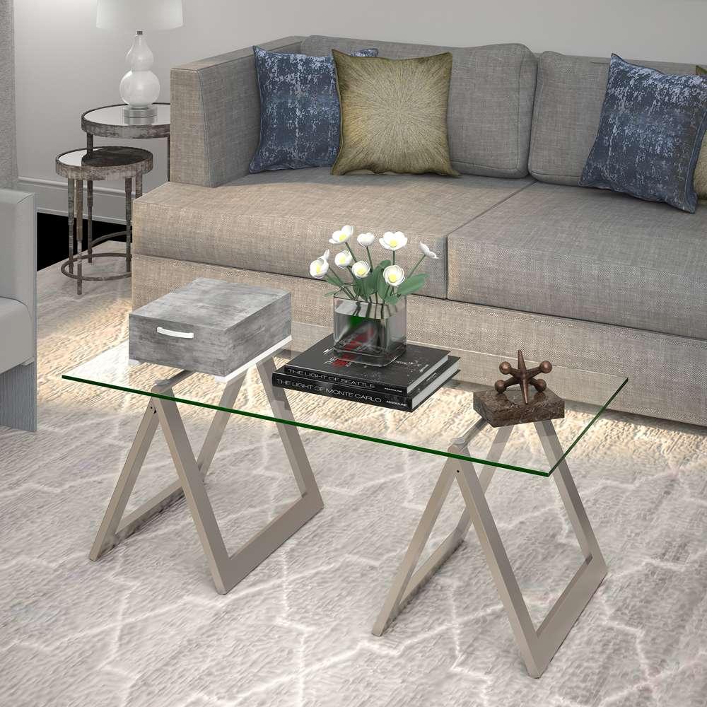 Hudson & Canal - Modara 46in Wide Rectangular Coffee Table in Satin Nickel - CT0063 veiw 2