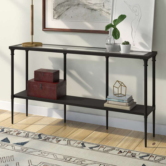 Hudson & Canal - Nellie 55in Wide Rectangular Console Table with Metal Shelf in Blackened Bronze - AT0985 veiw 2