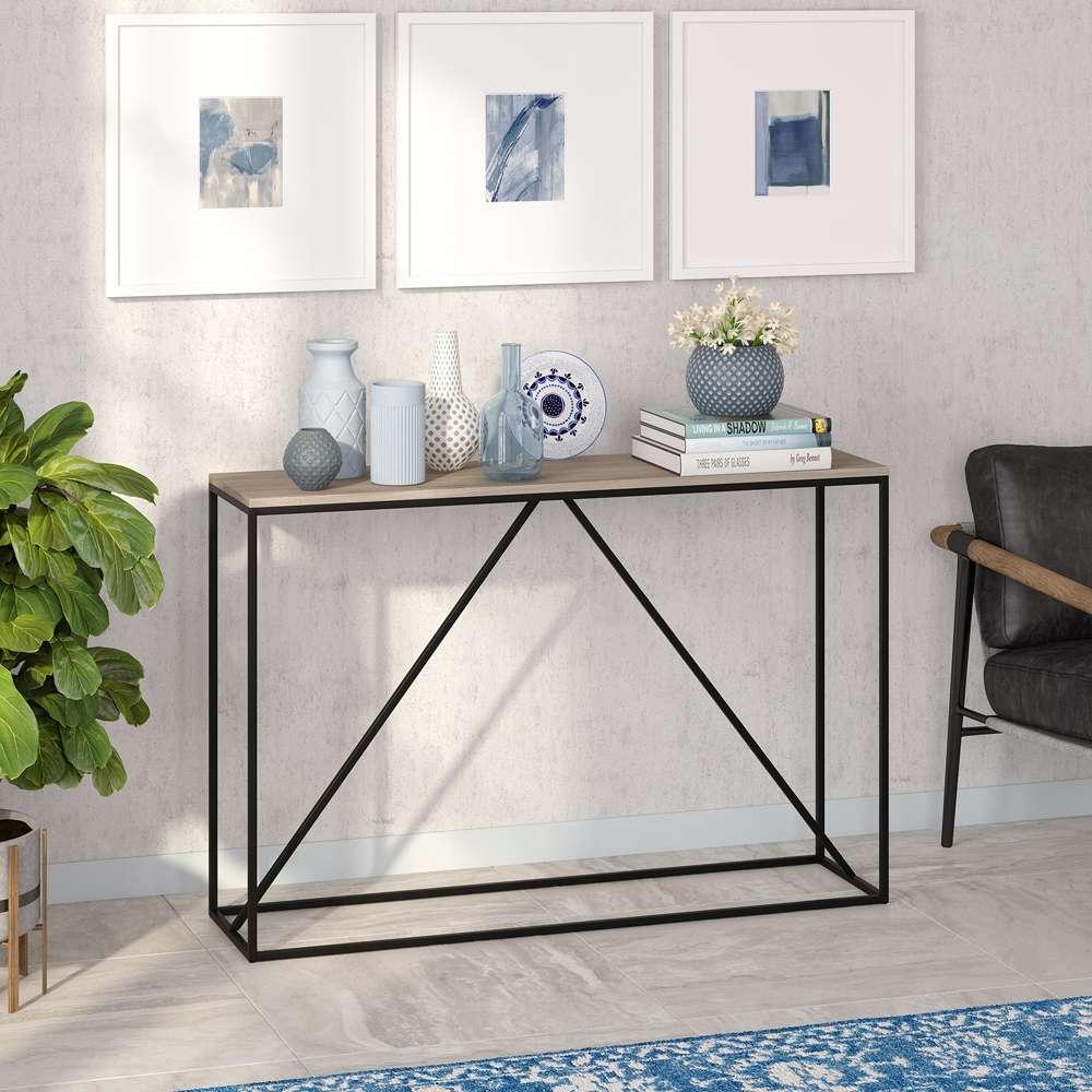 Hudson & Canal - Nia 45in Wide Rectangular Console Table in Blackened Bronze/Antiqued Gray Oak - AT1525 veiw 2