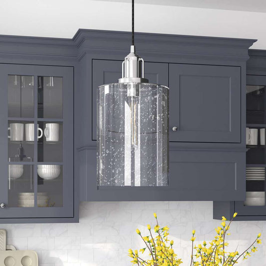 Hudson & Canal - Nora 7.87in Wide Pendant with Glass Shade in Polished Nickel/Seeded - PD0075 veiw 2
