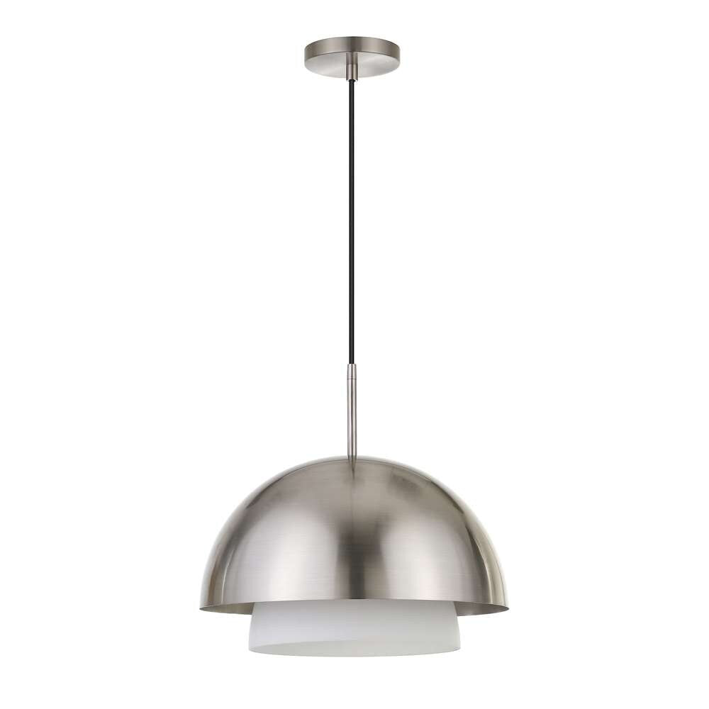 Hudson & Canal - Octavia 15.75in Wide Pendant with Metal/Glass Shade in Brushed Nickel/Brushed Nickel and White - PD0525 veiw 1