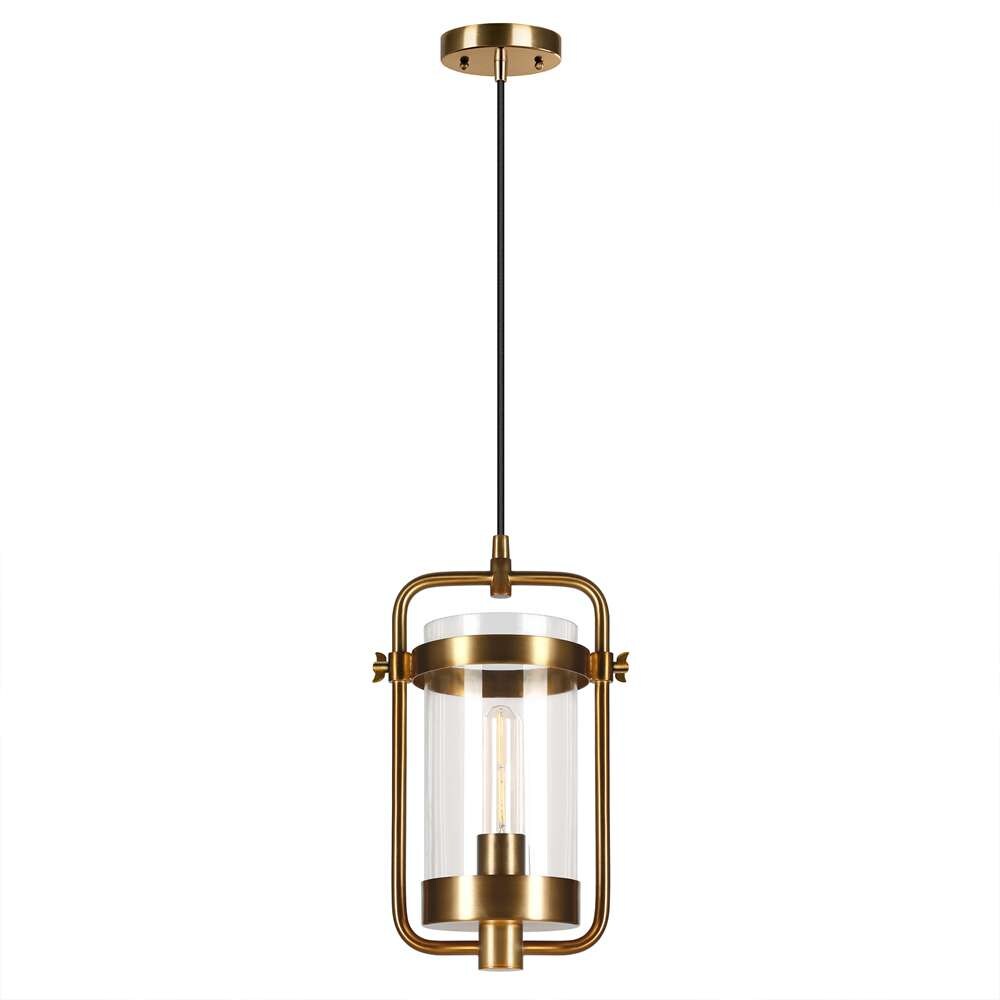 Hudson & Canal - Orion 11in Wide Industrial Pendant with Glass Shade in Brass/Clear - PD0248 veiw 1