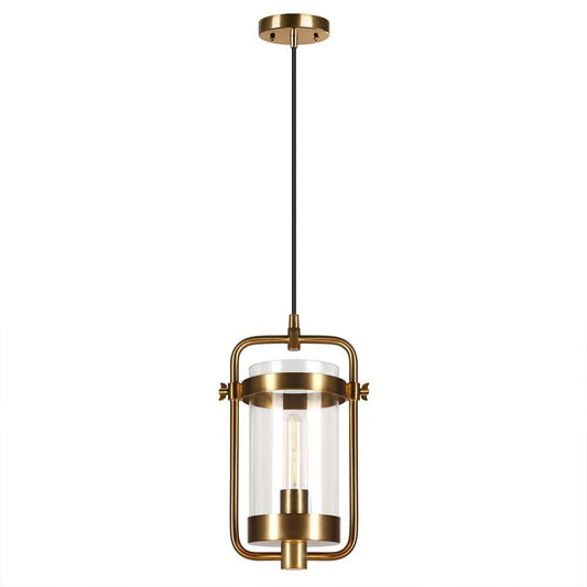 Hudson & Canal - Orion 11in Wide Industrial Pendant with Glass Shade in Brass/Clear - PD0248 veiw 1