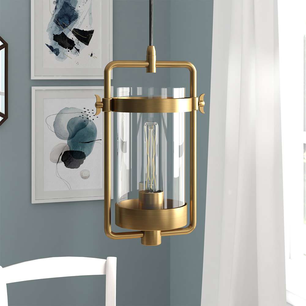 Hudson & Canal - Orion 11in Wide Industrial Pendant with Glass Shade in Brass/Clear - PD0248 veiw 2