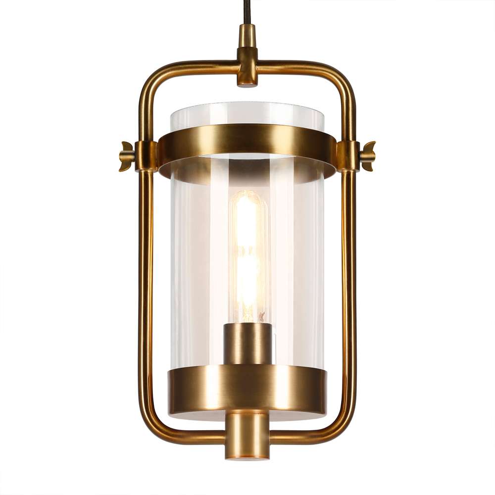 Hudson & Canal - Orion 11in Wide Industrial Pendant with Glass Shade in Brass/Clear - PD0248 veiw 4