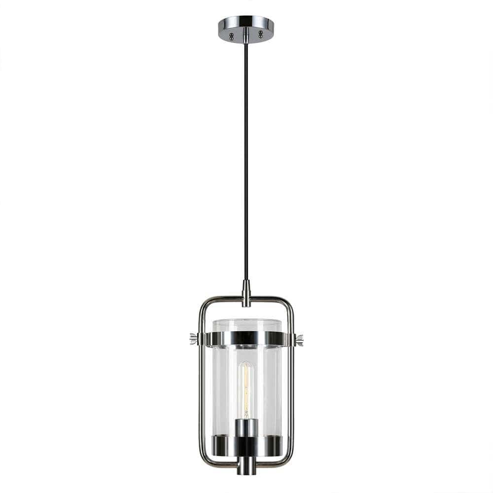 Hudson & Canal - Orion 11in Wide Industrial Pendant with Glass Shade in Polished Nickel/Clear - PD0249 veiw 1