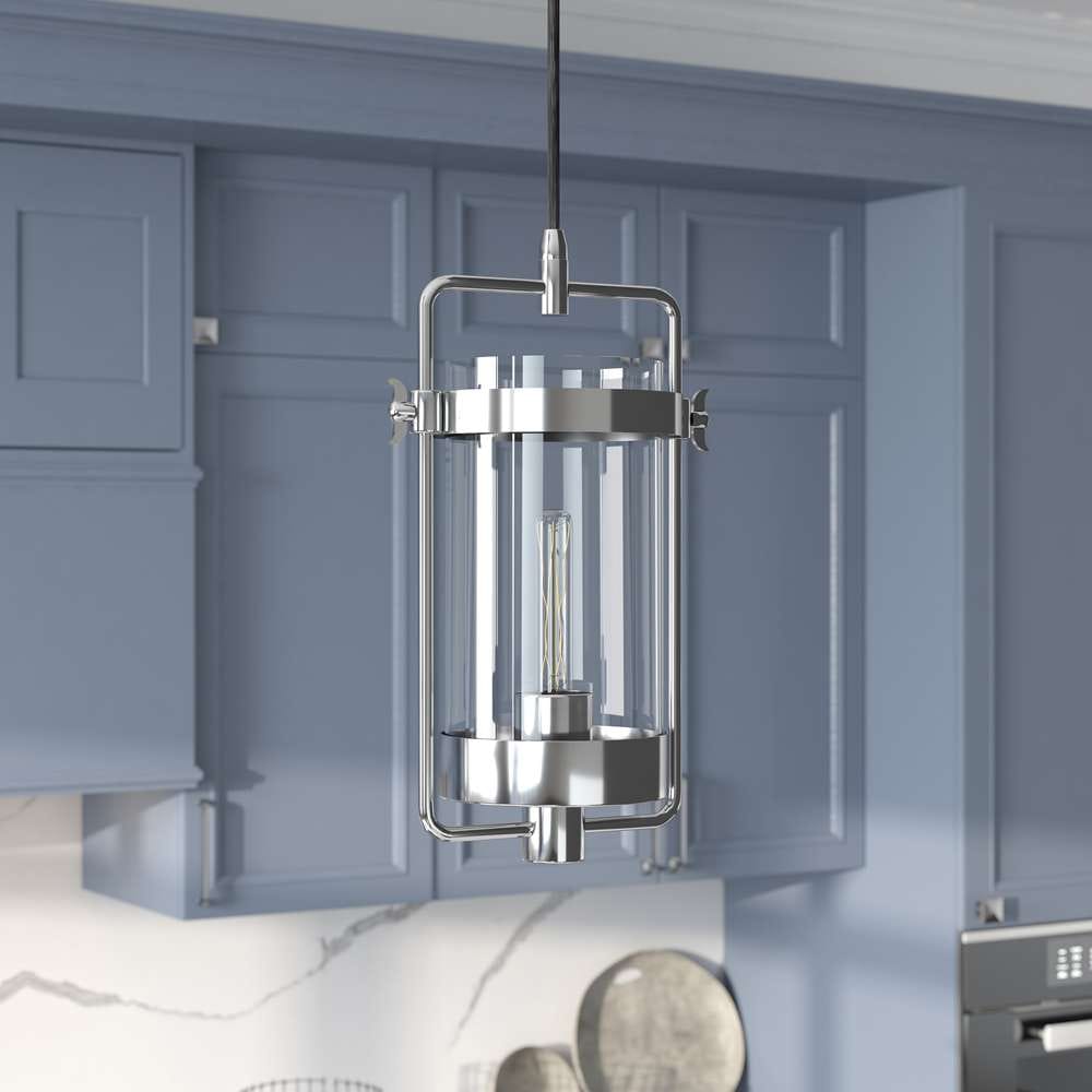Hudson & Canal - Orion 11in Wide Industrial Pendant with Glass Shade in Polished Nickel/Clear - PD0249 veiw 2