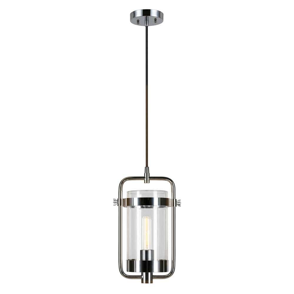 Hudson & Canal - Orion 11in Wide Industrial Pendant with Glass Shade in Polished Nickel/Clear - PD0249 veiw 3