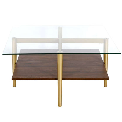 Hudson & Canal - Otto 32in Wide Square Coffee Table with Faux Walnut Shelf in Brass - CT1516 veiw 3