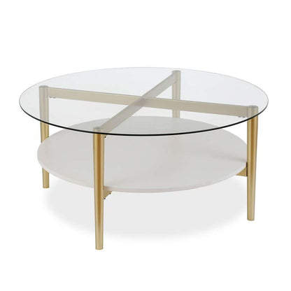 Hudson & Canal - Otto 36in Wide Round Coffee Table with MDF Shelf in Brass/White Lacquer - CT0139 veiw 1