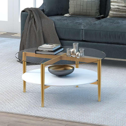 Hudson & Canal - Otto 36in Wide Round Coffee Table with MDF Shelf in Brass/White Lacquer - CT0139 veiw 2