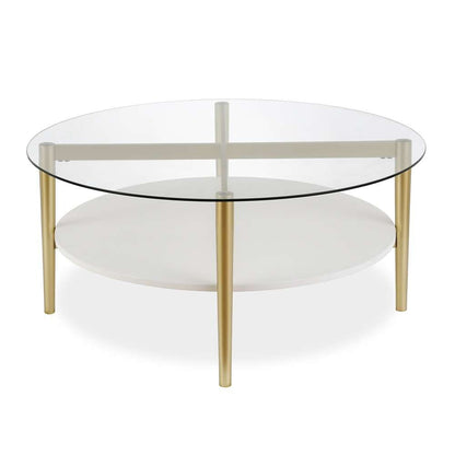Hudson & Canal - Otto 36in Wide Round Coffee Table with MDF Shelf in Brass/White Lacquer - CT0139 veiw 3