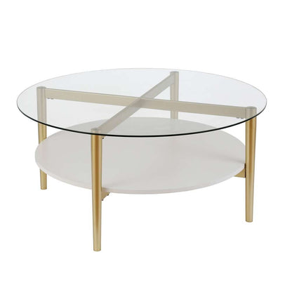 Hudson & Canal - Otto 36in Wide Round Coffee Table with MDF Shelf in Brass/White Lacquer - CT0139 veiw 4