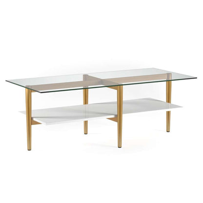 Hudson & Canal - Otto 47in Wide Rectangular Coffee Table with MDF Shelf in Brass and White Lacquer - CT0057 veiw 1