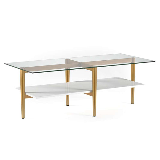 Hudson & Canal - Otto 47in Wide Rectangular Coffee Table with MDF Shelf in Brass and White Lacquer - CT0057 veiw 1