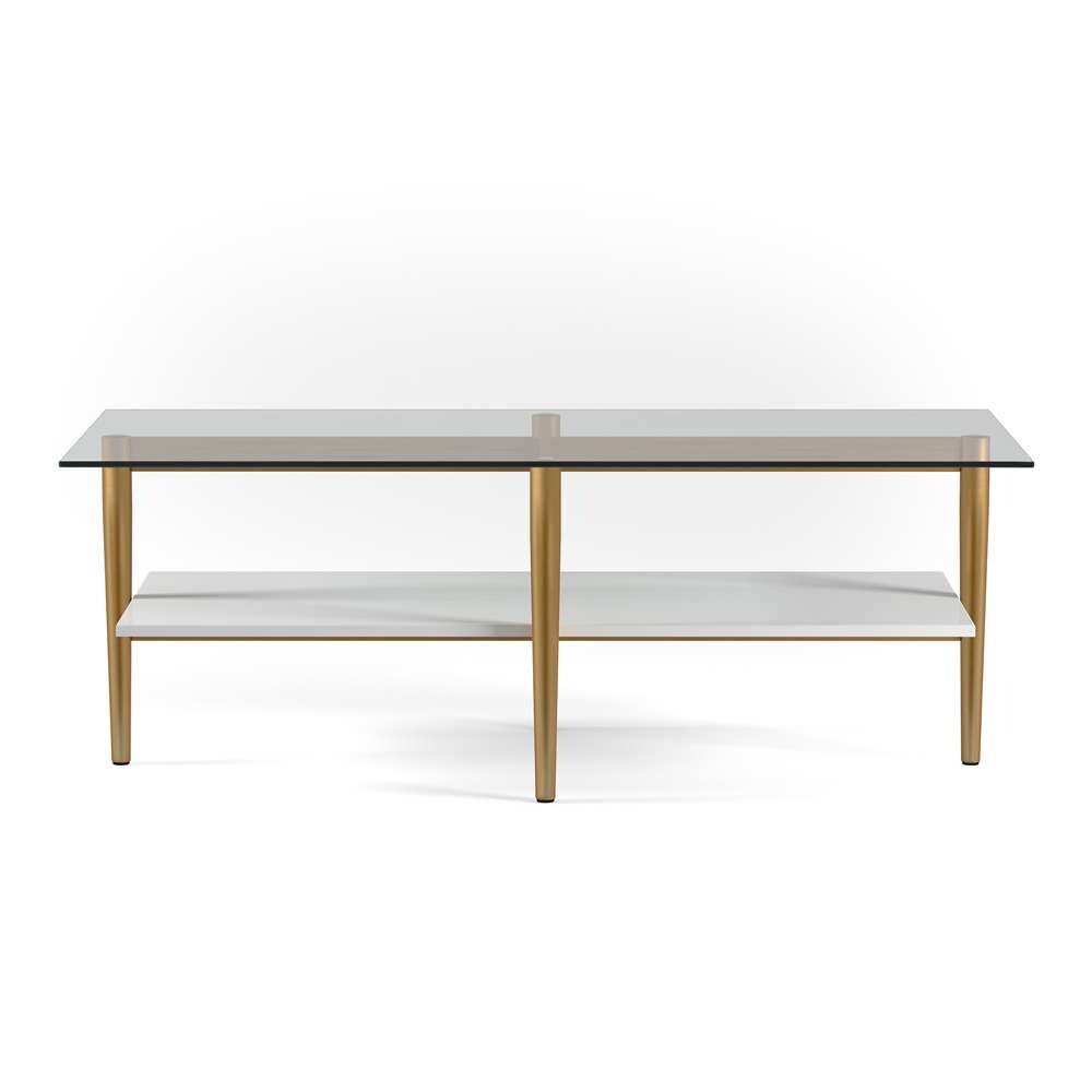 Hudson & Canal - Otto 47in Wide Rectangular Coffee Table with MDF Shelf in Brass and White Lacquer - CT0057 veiw 3