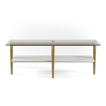 Hudson & Canal - Otto 47in Wide Rectangular Coffee Table with MDF Shelf in Brass and White Lacquer - CT0057 veiw 3
