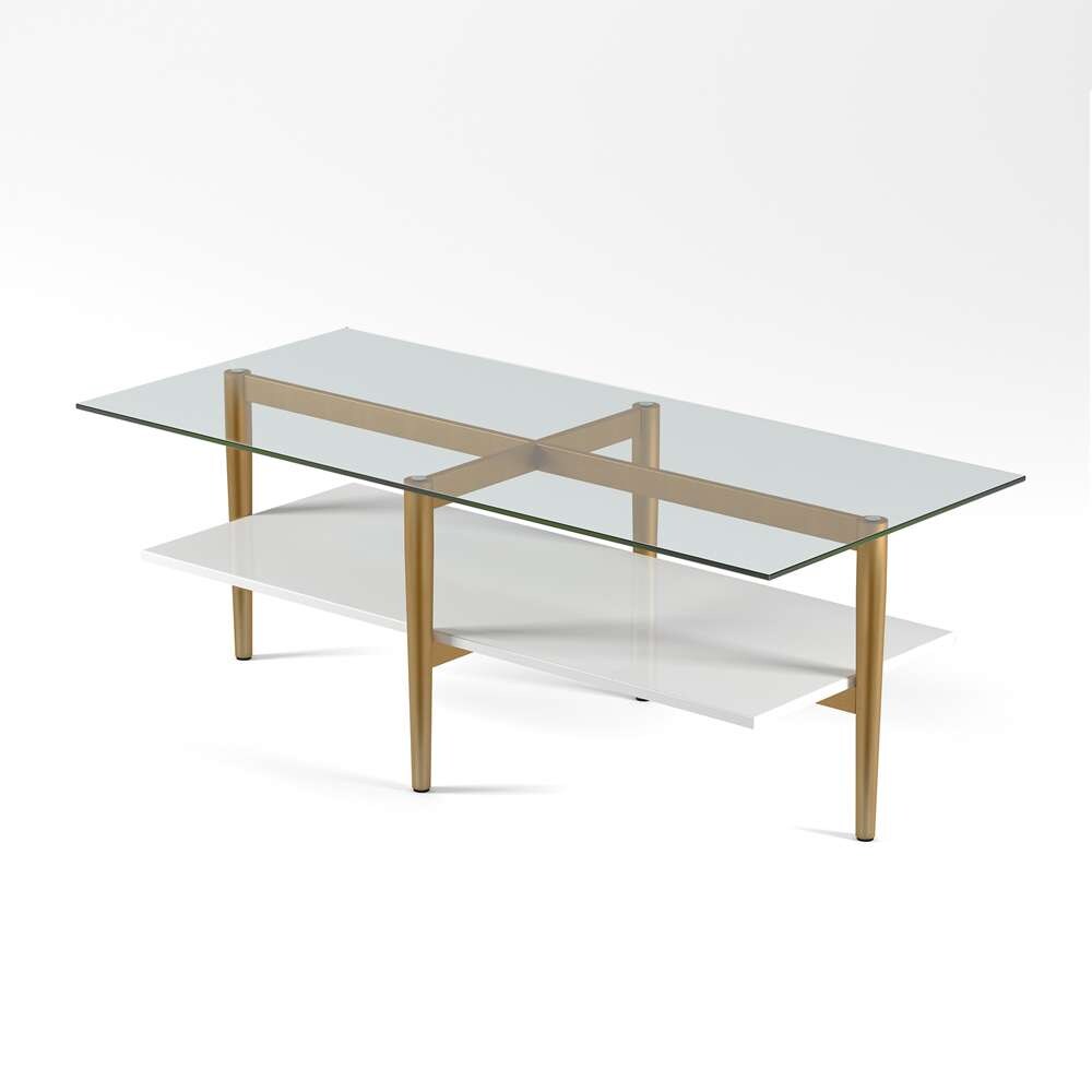 Hudson & Canal - Otto 47in Wide Rectangular Coffee Table with MDF Shelf in Brass and White Lacquer - CT0057 veiw 4