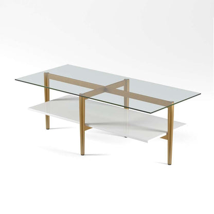 Hudson & Canal - Otto 47in Wide Rectangular Coffee Table with MDF Shelf in Brass and White Lacquer - CT0057 veiw 4