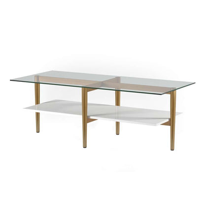 Hudson & Canal - Otto 47in Wide Rectangular Coffee Table with MDF Shelf in Brass and White Lacquer - CT0057 veiw 5