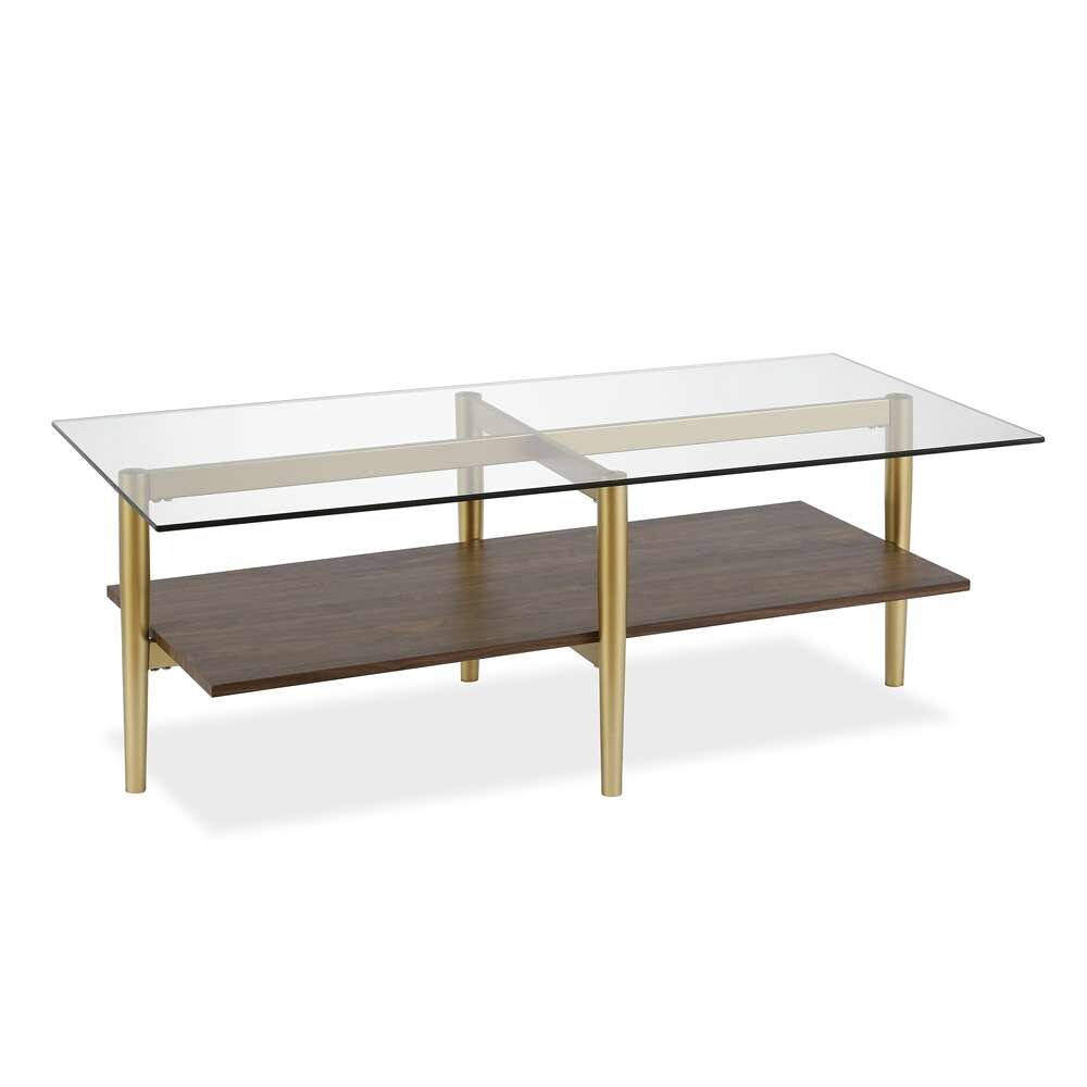 Hudson & Canal - Otto 47 Wide Rectangular Coffee Table with MDF Shelf in Gold and Walnut - CT0138 veiw 1