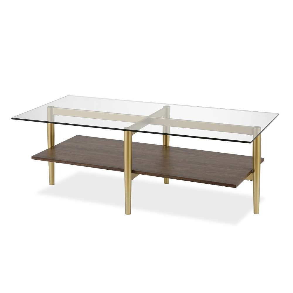 Hudson & Canal - Otto 47 Wide Rectangular Coffee Table with MDF Shelf in Gold and Walnut - CT0138 veiw 4