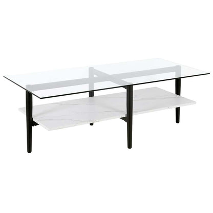 Hudson & Canal - Otto 47in Wide Rectangular Coffee Table with Faux Marble Shelf in Blackened Bronze/Faux Marble - CT0836 veiw 1