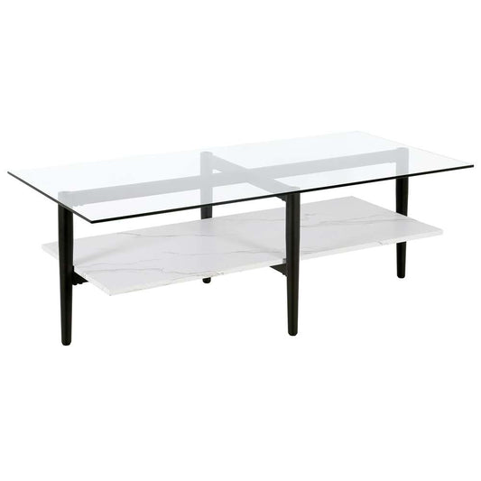 Hudson & Canal - Otto 47in Wide Rectangular Coffee Table with Faux Marble Shelf in Blackened Bronze/Faux Marble - CT0836 veiw 1