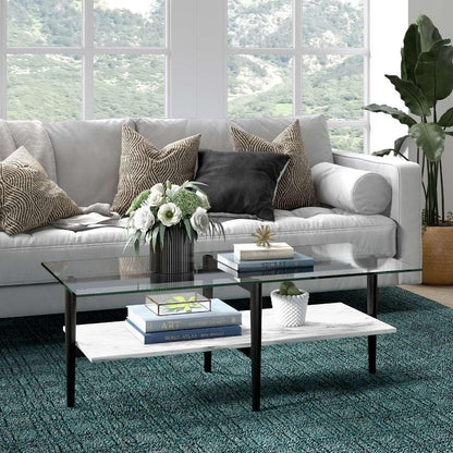 Hudson & Canal - Otto 47in Wide Rectangular Coffee Table with Faux Marble Shelf in Blackened Bronze/Faux Marble - CT0836 veiw 2