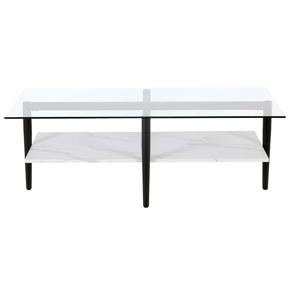 Hudson & Canal - Otto 47in Wide Rectangular Coffee Table with Faux Marble Shelf in Blackened Bronze/Faux Marble - CT0836 veiw 3