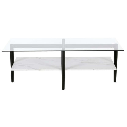 Hudson & Canal - Otto 47in Wide Rectangular Coffee Table with Faux Marble Shelf in Blackened Bronze/Faux Marble - CT0836 veiw 3