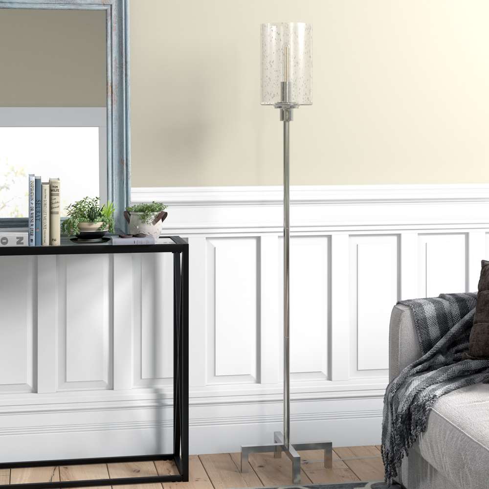 Hudson & Canal - Panos 66.25in Tall Floor Lamp with Glass Shade in Polished Nickel/Clear - FL0437 veiw 2