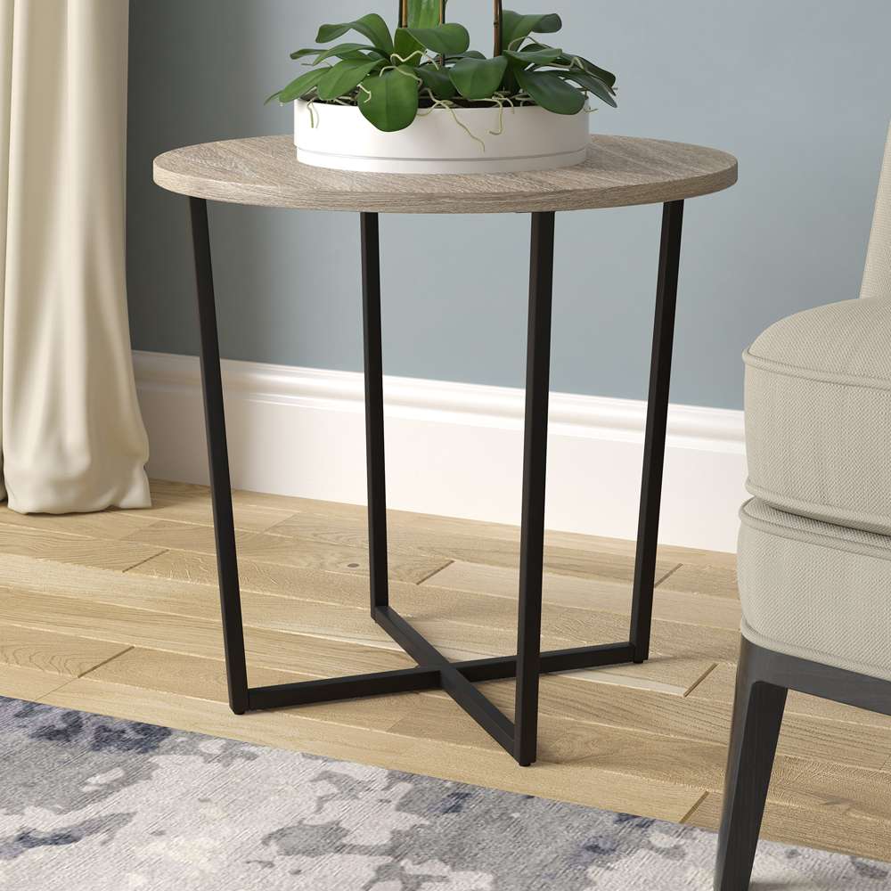 Hudson & Canal - Pivetta 22in Wide Round Side Table with MDF Top in Blackened Bronze/Antiqued Gray Oak - ST1668 veiw 2