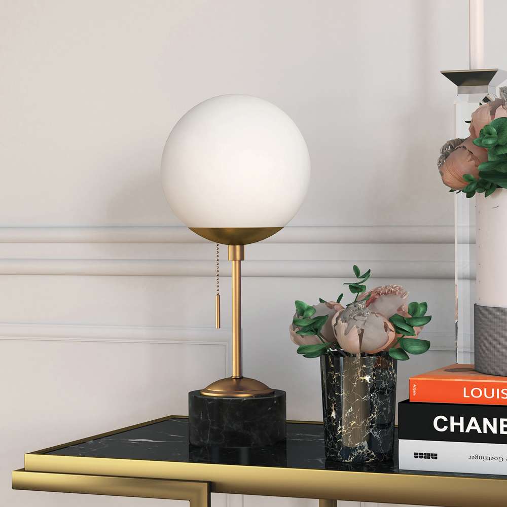 Hudson & Canal - Reagan 17.75in Tall Table Lamp with Glass Shade in Brass/ Black Marble/White Milk - TL0073 veiw 2