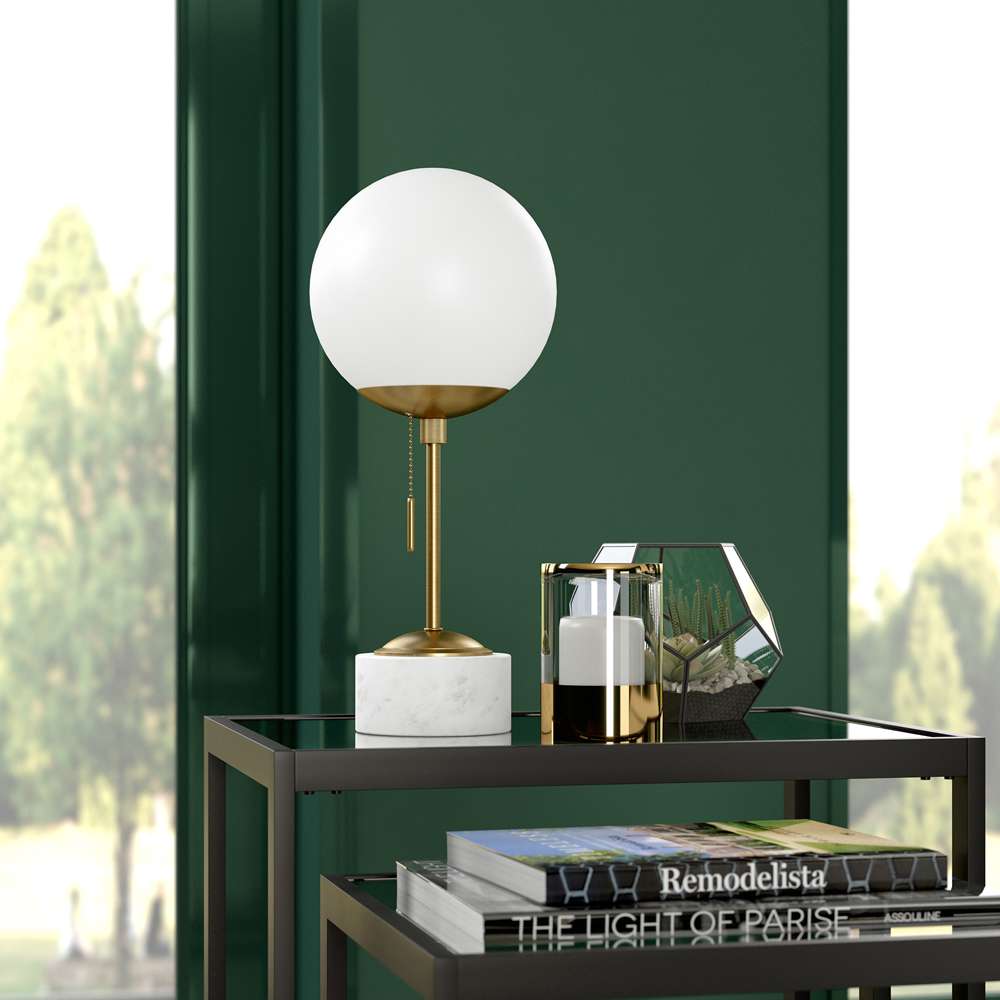 Hudson & Canal - Reagan 17.75in Tall Table Lamp with Glass Shade in Brass/ White Marble/White Milk - TL0246 veiw 2