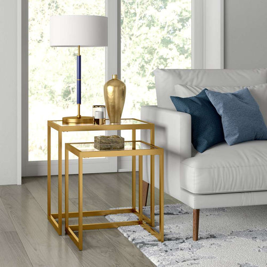 Hudson & Canal - Rocco Rectangular Nested Side Table in Brass - ST0555 veiw 2