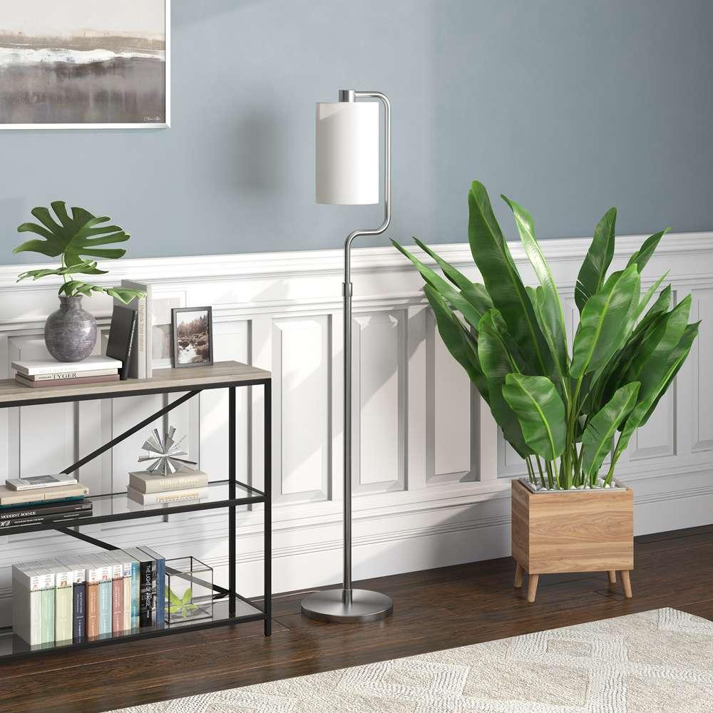 Hudson & Canal - Rotolo 62in Tall Floor Lamp with Fabric Shade in Brushed Nickel/White - FL1606 veiw 2