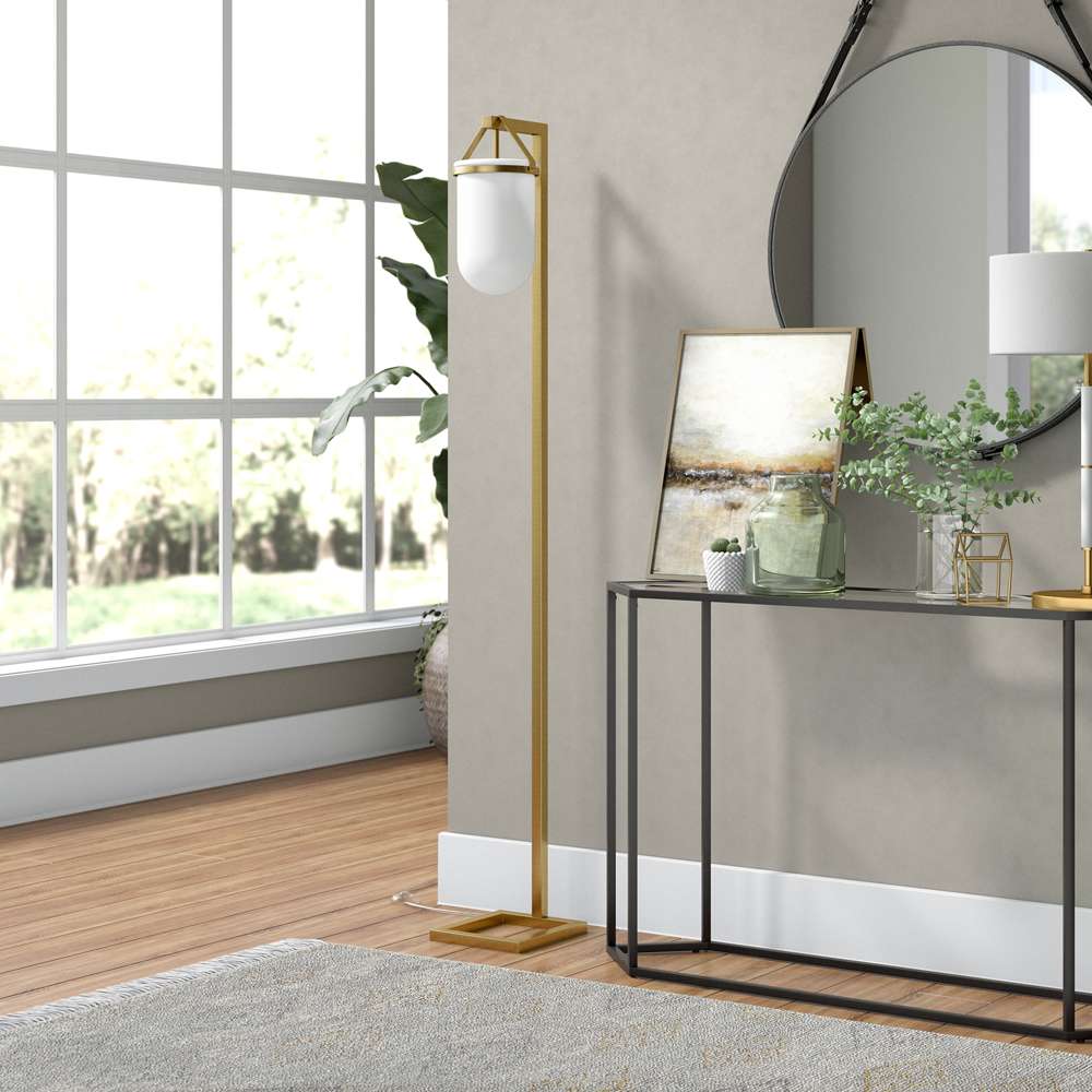 Hudson & Canal - Shiloh 68in Tall Floor Lamp with Glass Shade in Brass/White Milk - FL1118 veiw 2