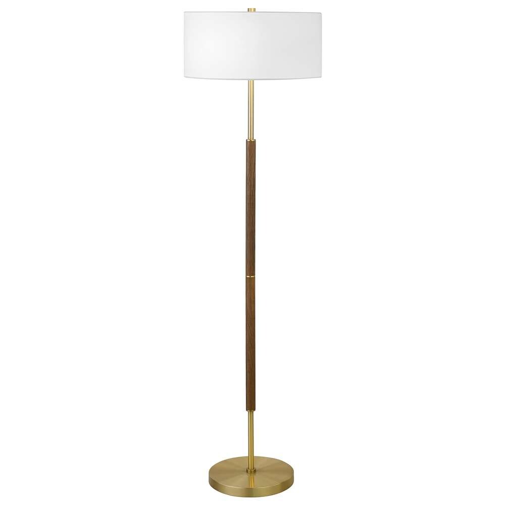 Hudson & Canal - Simone 2-Light Floor Lamp with Fabric Shade in Rustic Oak/Brass/White - FL1161 veiw 1