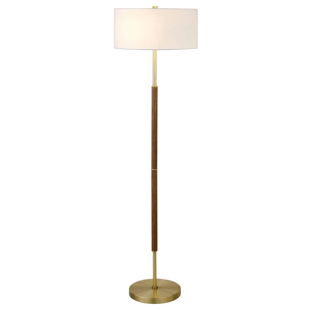Hudson & Canal - Simone 2-Light Floor Lamp with Fabric Shade in Rustic Oak/Brass/White - FL1161 veiw 3